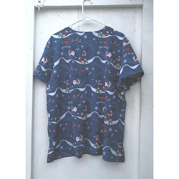 Sanibel Scrubs XL Blue Christmas Shirt Santa Uniform Nursing Top Work Women's - Picture 2 of 7